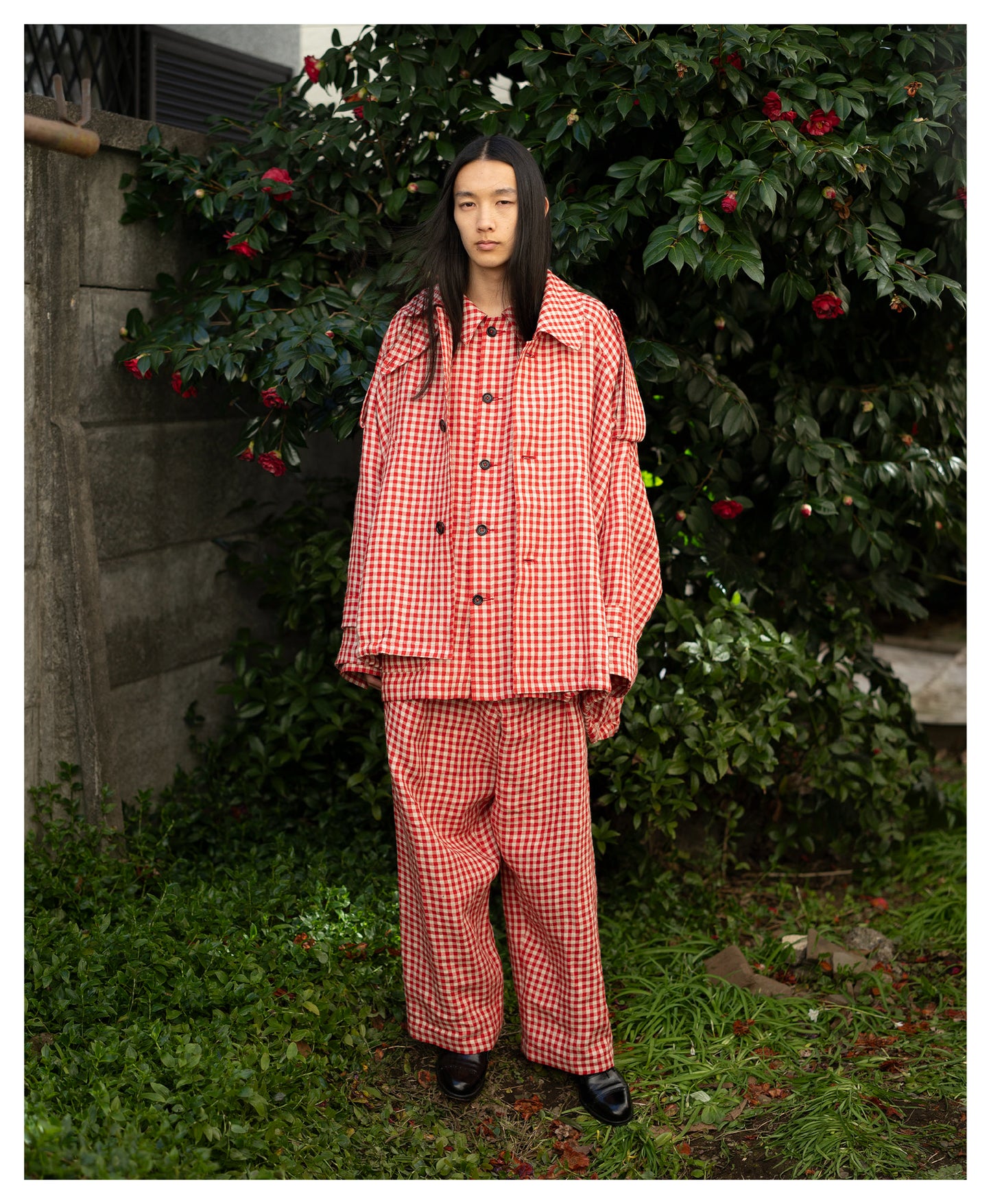 gingham work pants